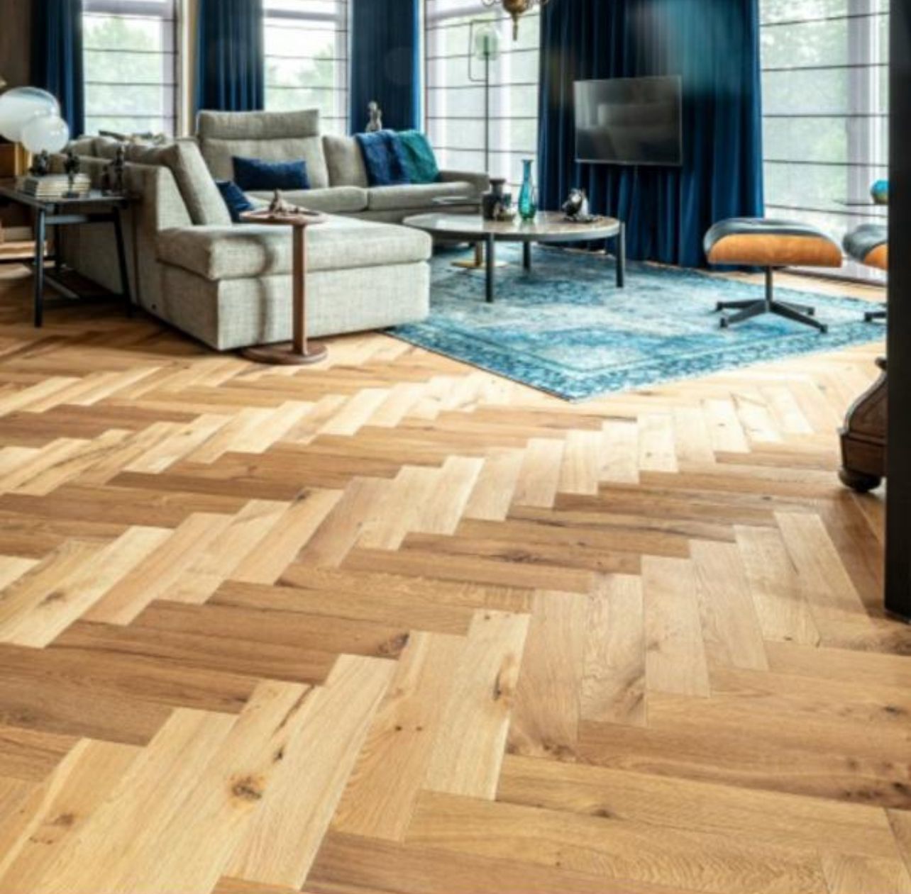 Wooden parquet flooring in a contemporary living space